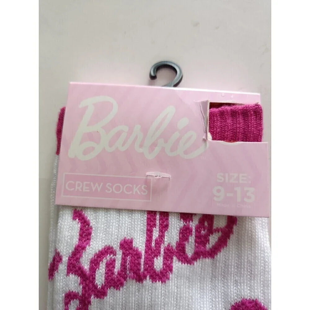 Mattel Barbie Logos Themed Crew Socks 2-Pack Pink Size 9-13 Women New Barbicorel